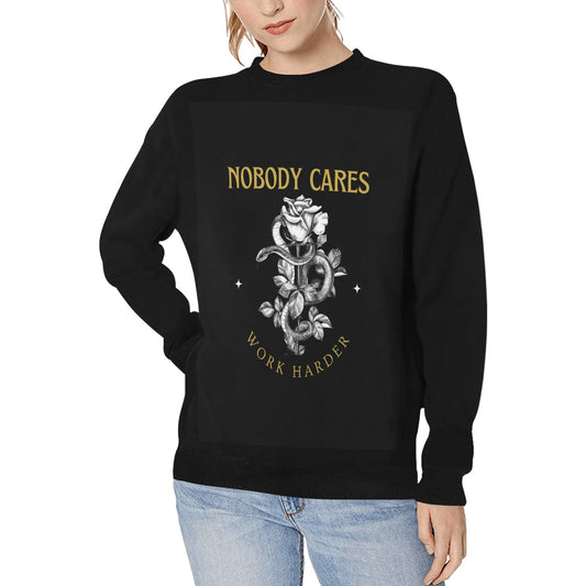 Nobody Cares Women's Rib Cuff Crew Neck Sweatshirt (H34)