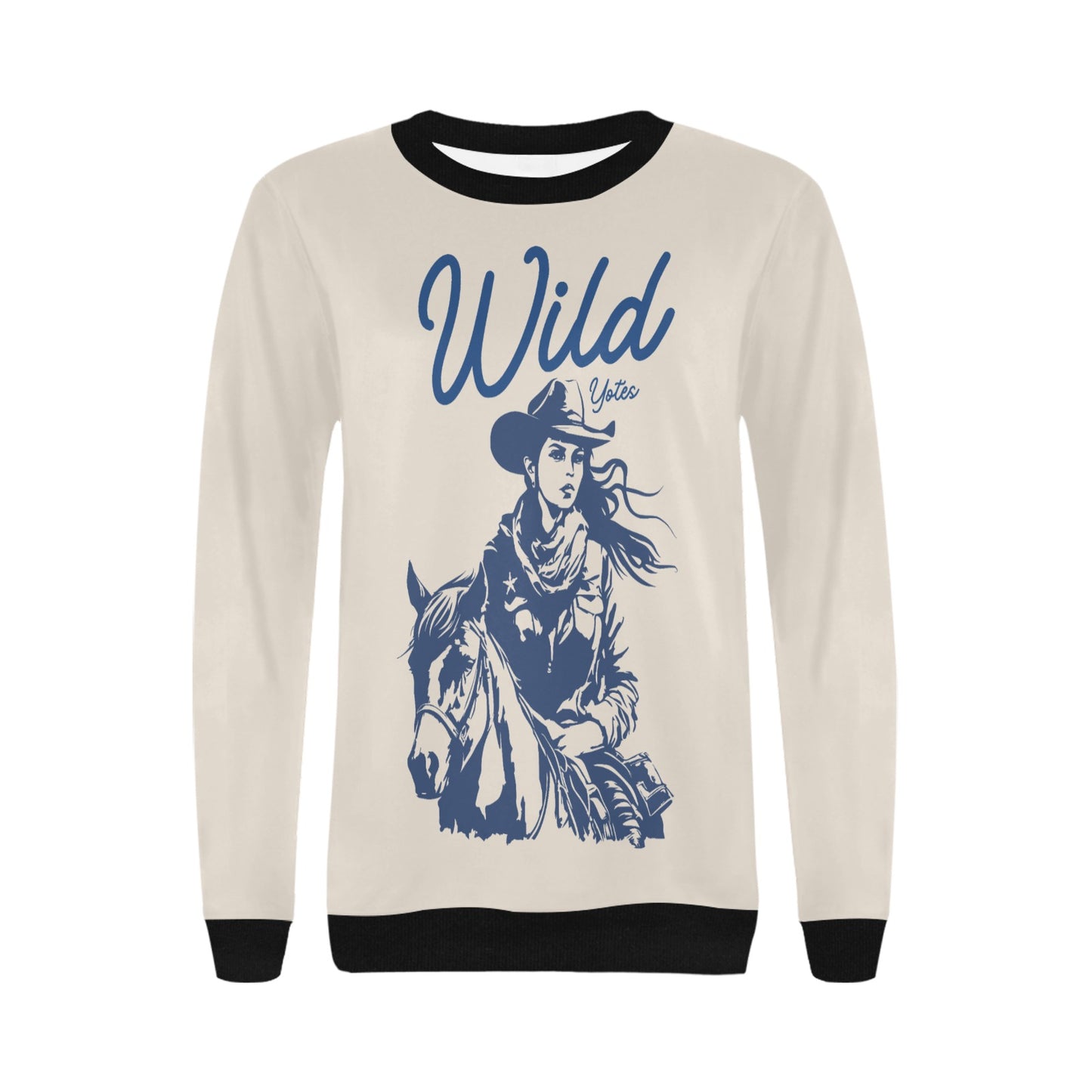 Wild Yotes Cowgirl Women's Rib Cuff Crew Neck Sweatshirt (H34)