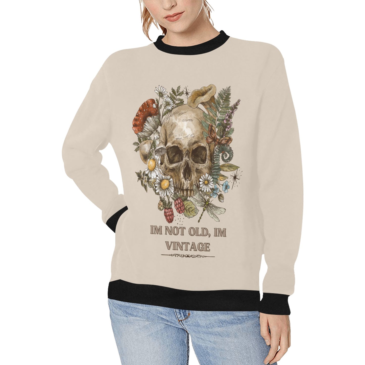 Vintage Women's Rib Cuff Crew Neck Sweatshirt (H34)