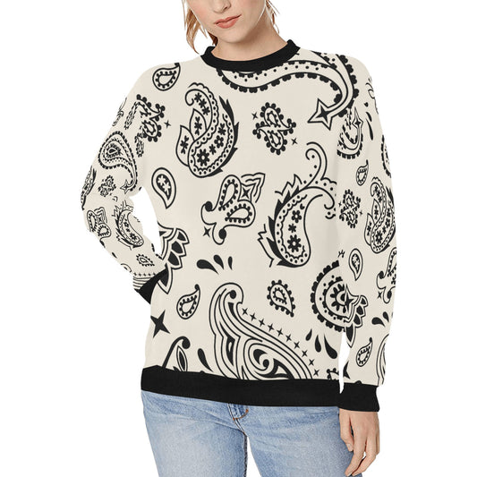 Paisley Print Women's Rib Cuff Crew Neck Sweatshirt (H34)